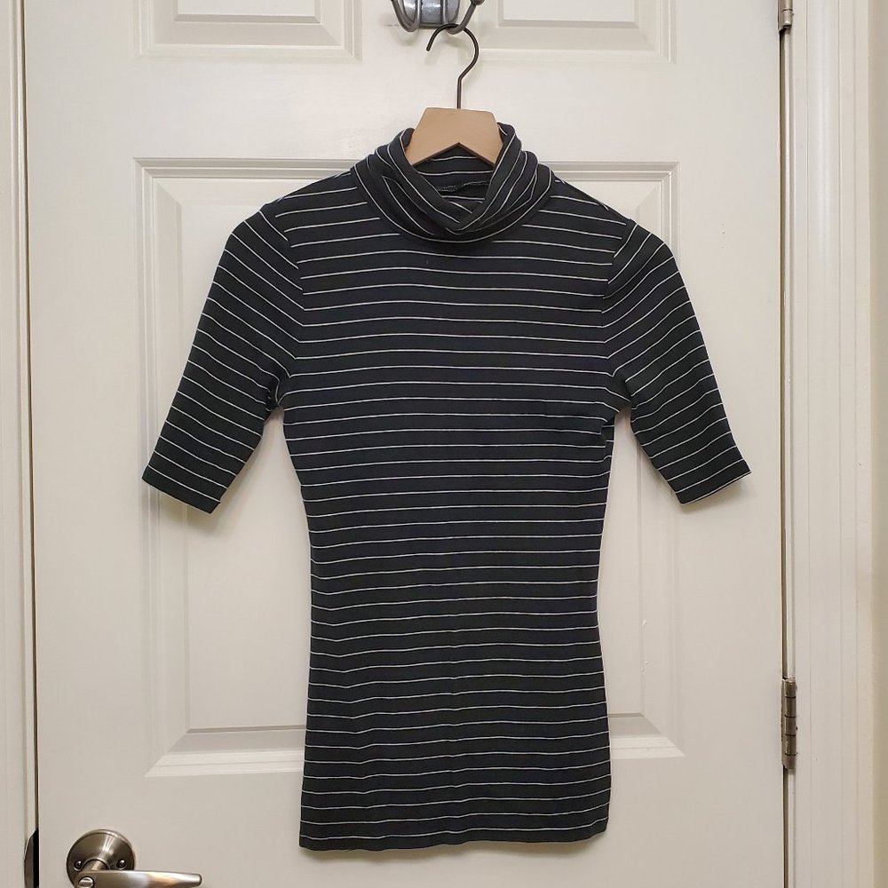 A New Day Top - Black and White Striped Turtleneck Top
